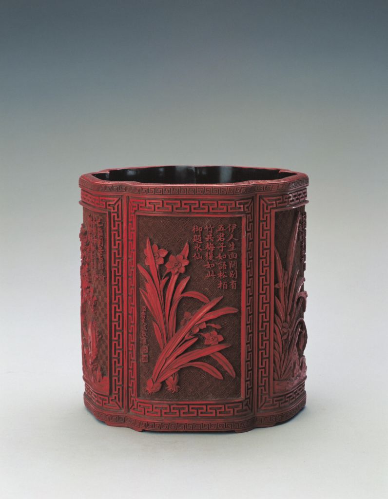 图片[3]-Brush holder with red flowers and poetic lines-China Archive